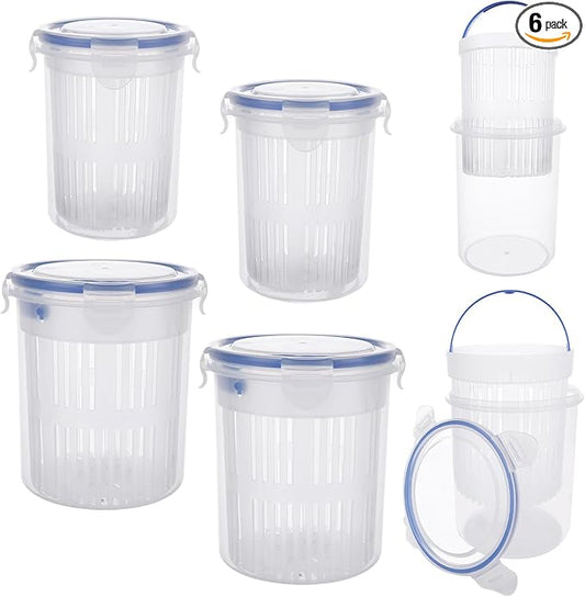 CYEAH 6 Pcs Pickle Jar with Strainer Flip, 33 oz & 25 oz Pickle Jar Container with Leak Proof and Lock It Lid, Pickle Holder Keeper Lifter, Bucket of Pickles for Olive Jalapeno Juice Food Storage