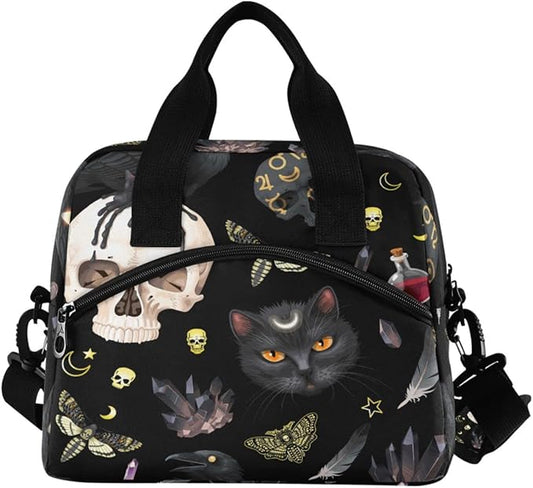 MNSRUU Insulated Lunch Bag with Goth Skull Moth Design - Reusable Leakproof Lunch Cooler Tote for Work, School