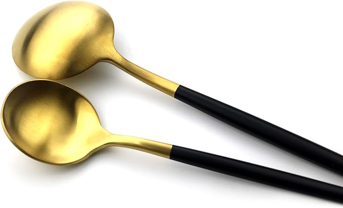 20-Piece Matte Gold & Black Handle 18/10 Stainless Steel Flatware Set, Titanium Cutlery for Home & Restaurant, Dishwasher Safe