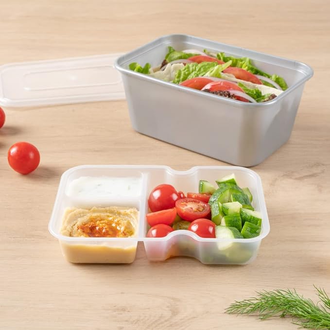 Restaurantware TRAYS ONLY: Futura 10 Ounce Trays For Meal Prep Containers 100 Microwavable Trays For 32 Or 37 Ounce Containers - Containers Sold Separately 3 Compartments White Plastic Food Trays