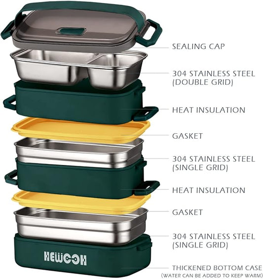 HEWOOH Large Bento Box Adult Lunch Box (74 Oz Large Capacity), Reusable, Including Lunch Bag, Fork And Spoon, 3 Dividers, Suitable For Work, Picnic, Dishwasher And Microwave Safe. （Green）