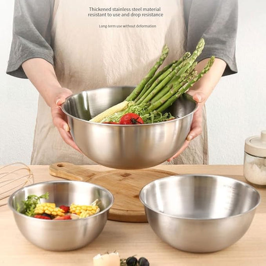 Stainless Steel Mixing Bowls-3 Packs Thicker Stainless Steel Mixing Bowls Set- Nesting Bowls for Space Saving Storage, Great for Cooking, Baking, Prepping