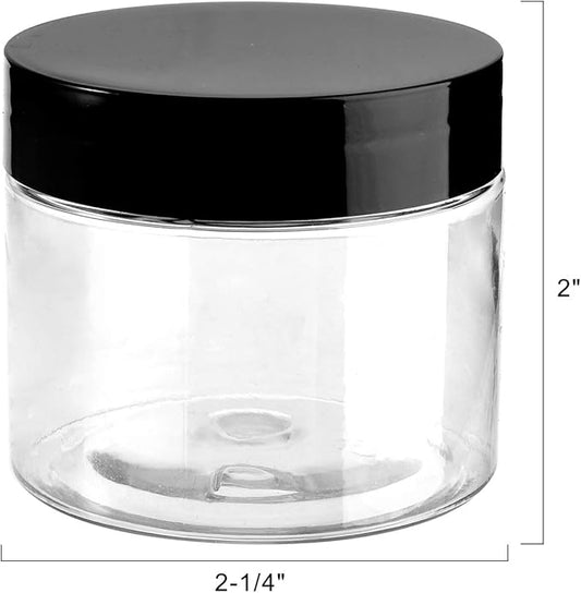 Tosnail 50 Pack 2.7 oz Clear Plastic Jars with Black Lids, Leak-Proof Round Food Safe Storage Containers for Kitchen Use, Beauty Products, Spices and More