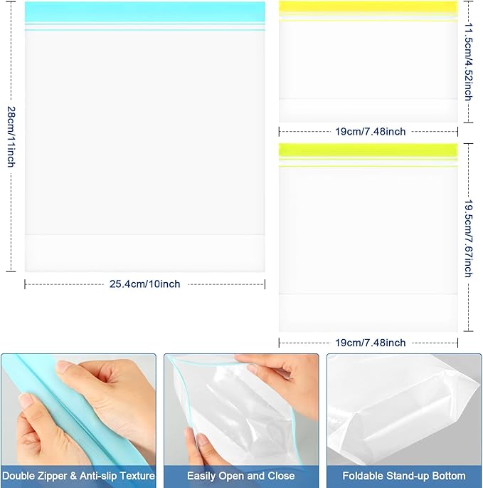 Lerine 16 Pack Reusable Gallon Freezer Bags Dishwasher Microwave Safe, Stand Up BPA Free Reusable freezer Bags 1 Gallon, Extra Thick Leakproof Food Storage Bags for Meal Prep, Kitchen Organization