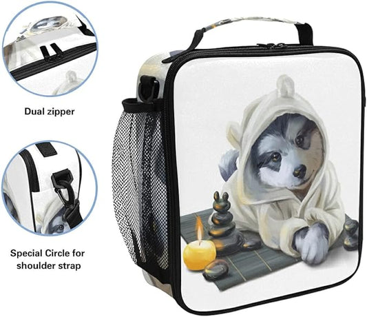 Pfrewn Dog Lunch Box for Kids Puppy Husky Insulated Lunch Bag Cute Animals Pet Stones Relax Reusable Cooler Meal Prep Bags Lunch Tote with Shoulder Strap for Boys Girls School Office Adult
