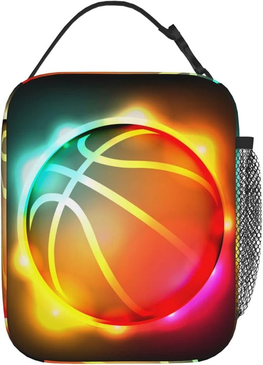 SARA NELL Cool Colorful Growing Fireball Lunch Box Basketball Lunch Bag Insulated Reusable Portable Lunch Tote Cooler Bag for Women Men Teens Kids, Office Work School Travel Lunchbox