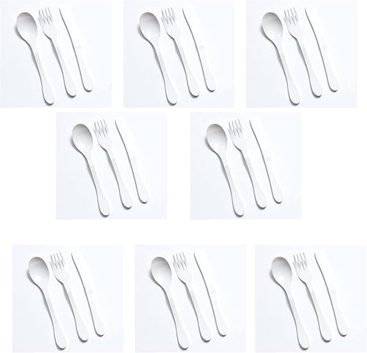 KNORK Eco 24 Piece (Fork, Knife, Spoon) Plant Based Cutlery, Reusable Bamboo Flatware Set, White