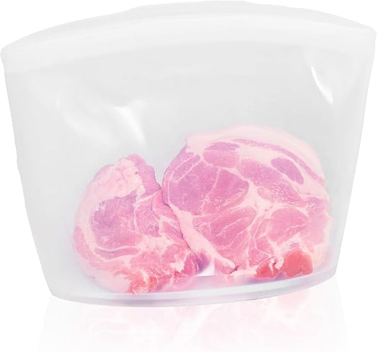 Platinum Silicone Food Grade Reusable Storage Bag, 10.6Cup Leak-Proof Airtight Seal, BPA-Free, Microwave, Freezer & Dishwasher Safe, Heat Resistant Sous Vide,Silicone Snack Bags, White