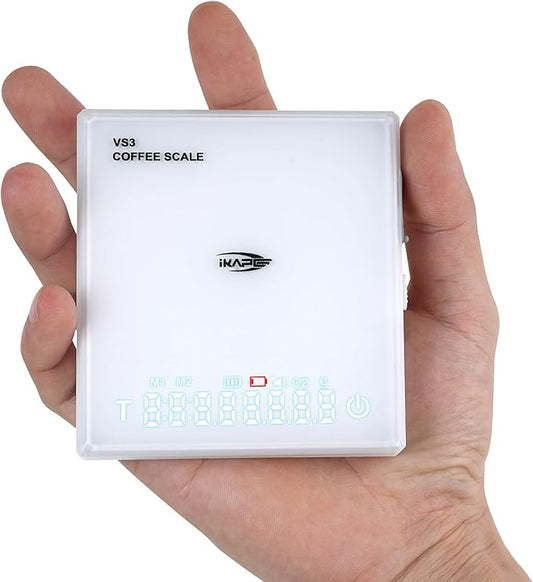 IKAPE Digital Mini Coffee Scale with Timer, 2kg/0.1g High Precision Rechargeable Drip Espresso Scale with Tare Function, LED Display(White)