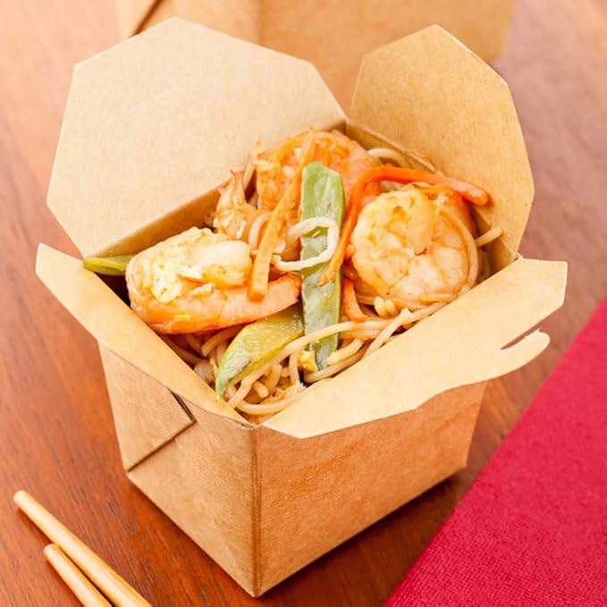 Restaurantware-8 Ounce Noodle Take Out Boxes, 200 Disposable Food To Go Boxes - Tab-Lock, Stackable, Kraft Paper Take Home Boxes, Greaseproof, For Restaurants, Catering, And Parties