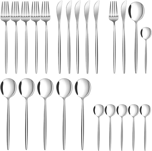 24 pcs Flatware Set, Silverware Set for 6, Knife Fork Spoon, Home Dinnerware Tableware Set for 6, Cutlery Set, Include Knives/Forks/Spoons