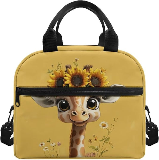 Showudesigns Sunflower Giraffe Lunch Bag for Girls 8-10 10-12 Insulated Lunch Box Kids Cute Food Cooler Tote Bags with Shoulder Straps Lunchbox Containers Travel Bag Picnic Bags