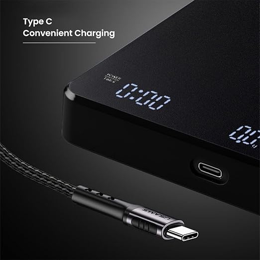 Coffee Scale with Timer, 0.1g High Precision 3 Units Pour Over Drip Espresso Scale, 5.8 x 5in Rechargeable Kitchen Scale with LCD Backlight Display for Home Weigh Jewelry Vegetables