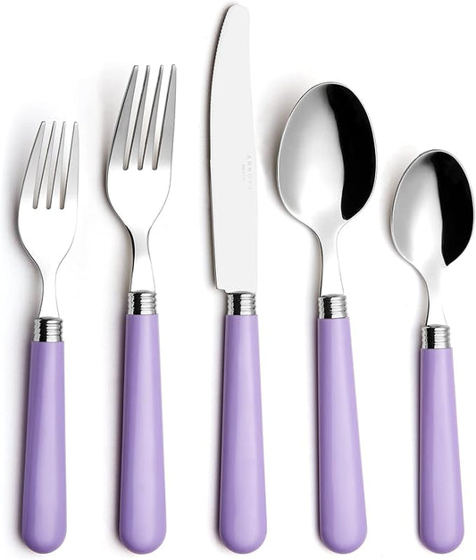 ANNOVA Silverware Set 20 Pieces Stainless Steel Cutlery Color Handle Flatware - 4 x Dinner Knife; 4 x Dinner Fork; 4 x Salad fork; 4 x Dinner Spoon; 4 x Dessert Spoon Lilac, Purple