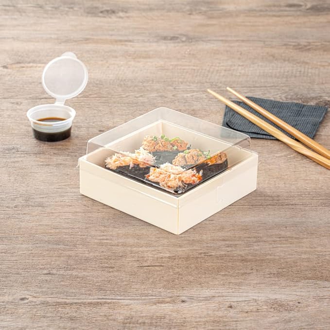 Restaurantware LIDS ONLY: Taipei 4.7 Inch Square Straight Lids, 100 Plastic Lids For 17 Ounce Square Straight Wooden Containers - Containers Sold Separately, Clear Plastic To Go Box Lids