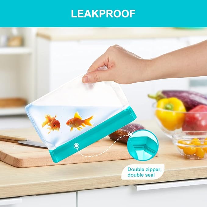 Reusable Food Storage Bags Stand Up, 9 Pack Leakproof Gallon Freezer Bags, BPA Free Snack Bags, Reusable Plastic Bags, Diswasher Safe Lunch Sandwich Bags