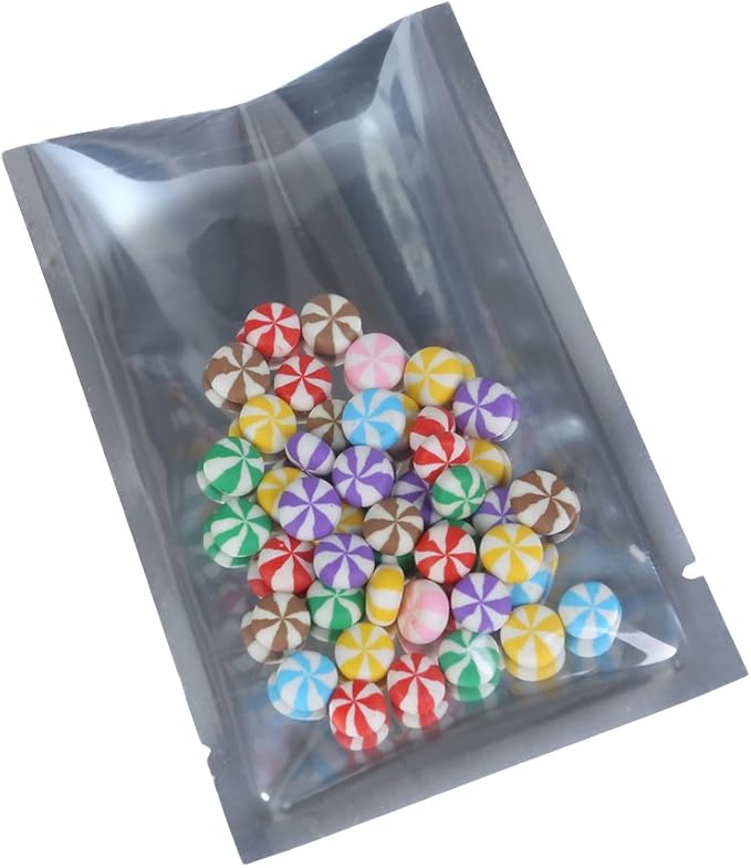 QQ Studio 100 PCS Metallic Mylar Foil Open Top Sealable Bags (8x12cm(3.1x4.7"), Clear & Silver)