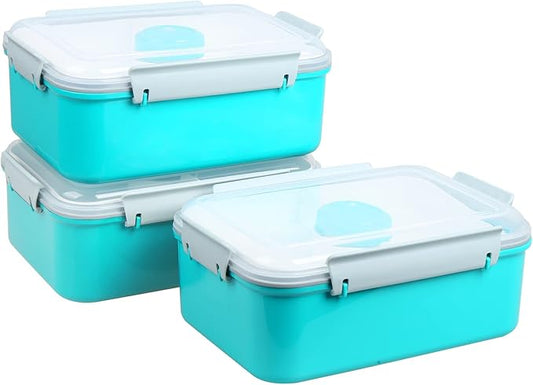 Shopwithgreen 47-oz Bento Box with Removable Tray & Dressing Pots, Food Prep Storage Containers with Lids, Coastal Aqua