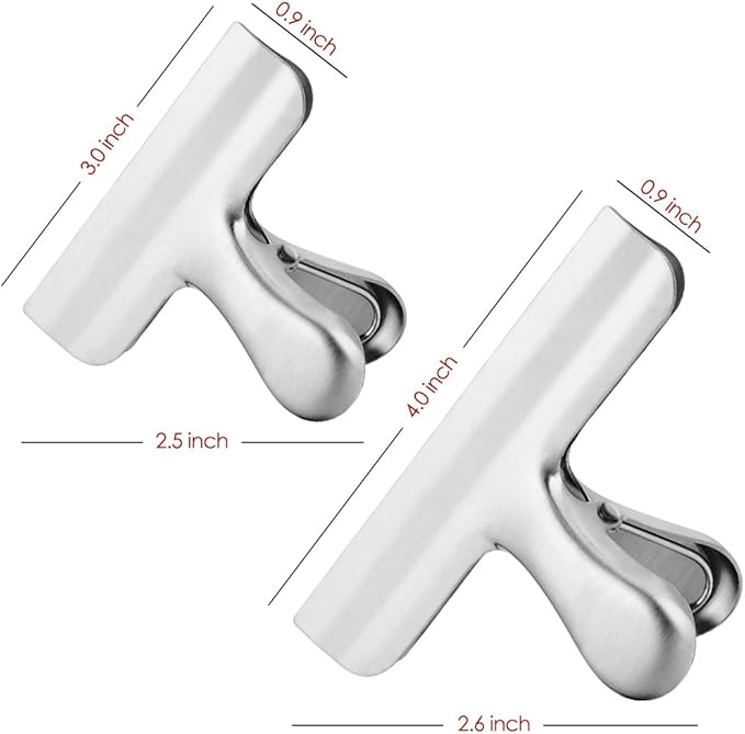 10 Pack Stainless Steel Chip Bag Clips, 3 inch and 4 inch Width, Danzix Paper Seal Grip for Coffee Food Bread Bags, Kitchen Home Usage, 6 Small and 4 Large - Sliver