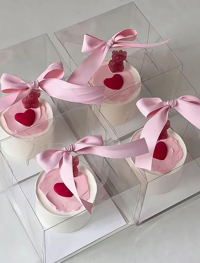 20pcs 6X6X5 Inches Transparent Bakery Boxes with Handles, Mini Clear 5in 6in Cake Boxes,Clear gift boxes,Treat Boxes for Cake Chocolate Donut,Pastries,Cookies
