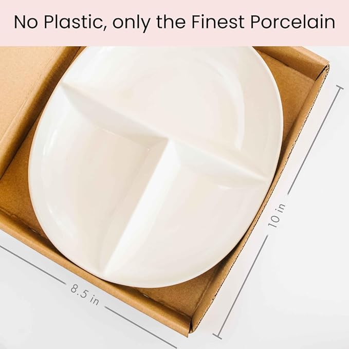 Uba Portion Control Plate (PORCELAIN) for Adults for Healthy Diet (2 Pack)