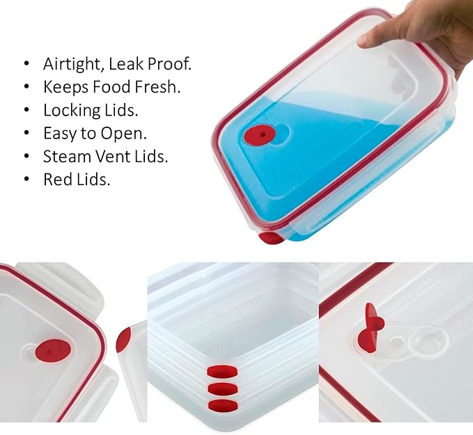 Tribello Plastic Food Storage Containers With Lids - Large 15.2 Cup (121 Oz) Airtight Container Box For Food Storage, Freezer, Microwave And Dishwasher Safe, Airtight Lids, BPA-Free - 3 Pack