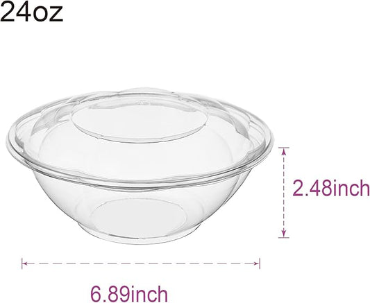 FULING [24 oz. 50 Sets Clear Plastic Salad Bowls with Airtight Lids Disposable To Go Mixing Containers Serving for Fruit, Quinoa, Lunch and Meal Prep