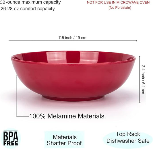 KOXIN-KARLU Melamine Bowls, 7.5-inch Pasta Bowls Salad Bowl, set of 6 in 6 Assorted Colors