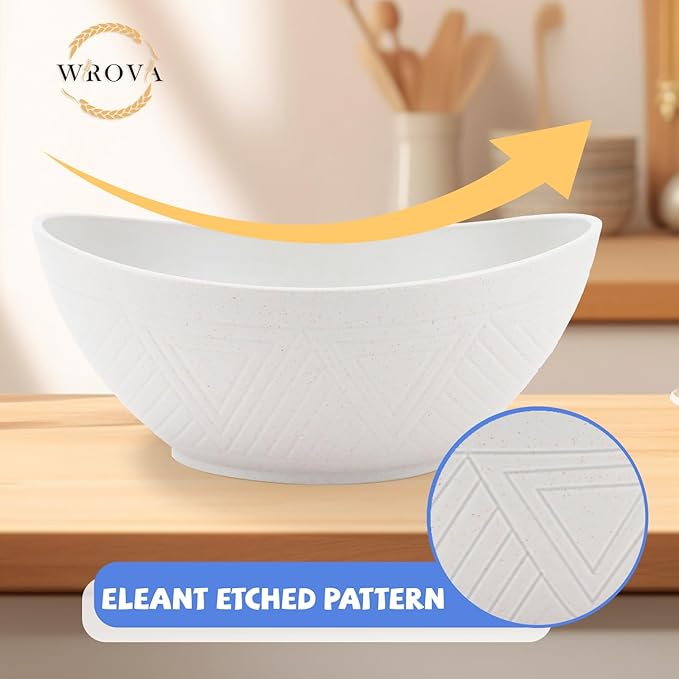 Big Wheat Straw Bowls,Unbreakable Large Salad Bowls,Dishwasher and Microware Safe Plastic Bowls Reusable,Kitchen Bowl Set for Salad,Cereal,Soup and Oatmeal.Black and White