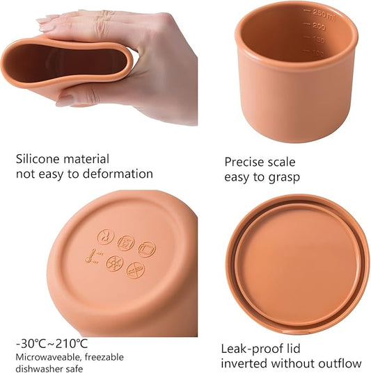 Silicone Food Storage Containers, Silicone Bowl With Lid, Unbreakable, Non-Slip, BPA Free, Airtight, Microwave/Dishwasher/Freezer-Safe, Indoor And Outdoor Use (8.5oz,24oz)
