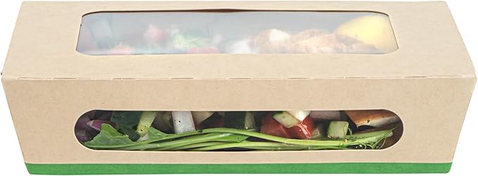 Restaurantware-Sustain 35 Ounce Sturdy Paper Take Out Boxes, 50 Disposable Take Out Food Containers - With PLA lining, Two Clear PLA Windows, Bamboo Paper Containers, Compostable, Tab-Lock Design
