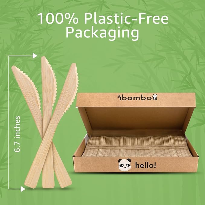 100% Bamboo Knives Set - Biodegradable Cutlery Sets (2400 Eco Friendly Knives) | Bamboo Silverware Disposable or Reusable | Compostable FSC Certified Flatware for Weddings, Camping & Parties