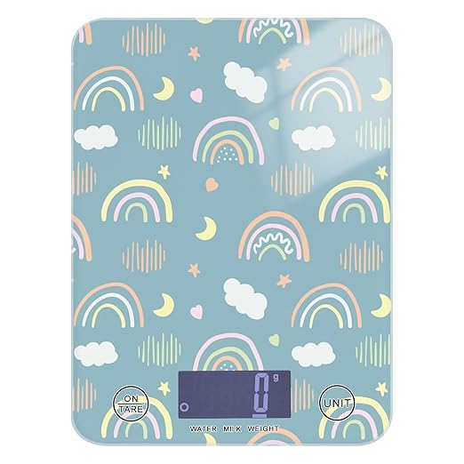 Food Scale Kitchen Scale for Baking Cooking Digital Food Weighing Measuring Scale Small Waterproof Electric Food Scale Cute Rainbow Green