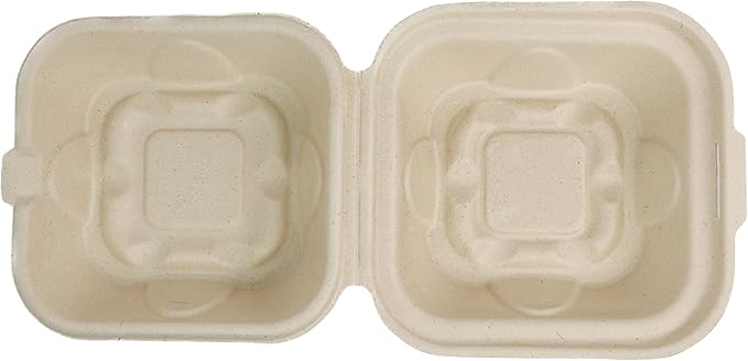 World Centric Compostable Clamshell Containers 8x8x3 - Grease and Moisture Resistant - 100 Pack