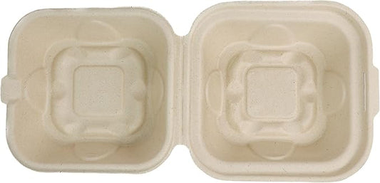 World Centric Compostable Clamshell Containers 8x8x3 - Grease and Moisture Resistant - 100 Pack