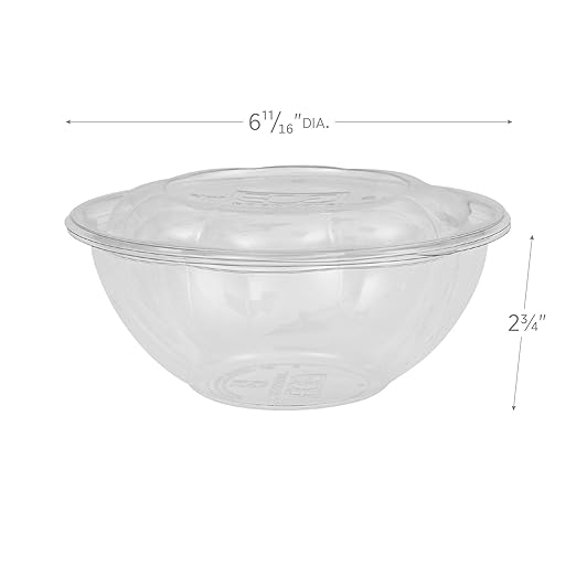 ECO PRODUCTS Compostable Clear PLA Plastic 24oz Salad Bowl With Lid, Pack of 50, Grab 'n' Go Round Cold Takeout Food Containers, Renewable Plant-Based, Disposable, ASTM Compliant, BPI-Certified