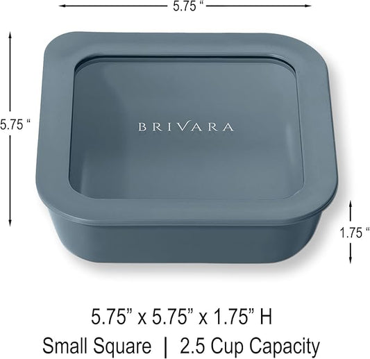 Ceramic Coated Glass Food Storage Container | No PTFE, PFOA, PFAS, and BPA | Reusable Non Toxic Meal Prep Container with Glass Lid | Easy To Store | 2.5 Cup Square [Dusk]