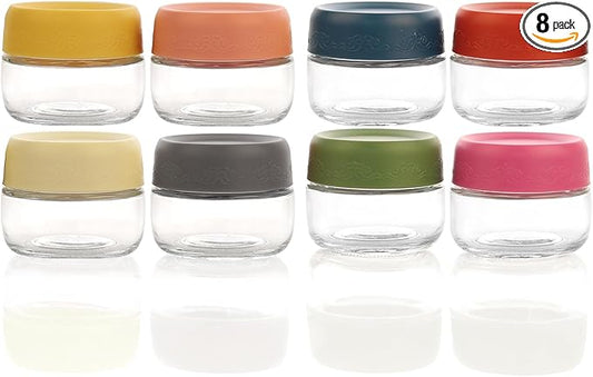 2 OZ Glass Food Jar Storage Containers with Airtight Lids, Reusable Wide Mouth Overnight Oats Glass Mason Jars for Snacks Yogurt Pudding(Multicolor 8pack)