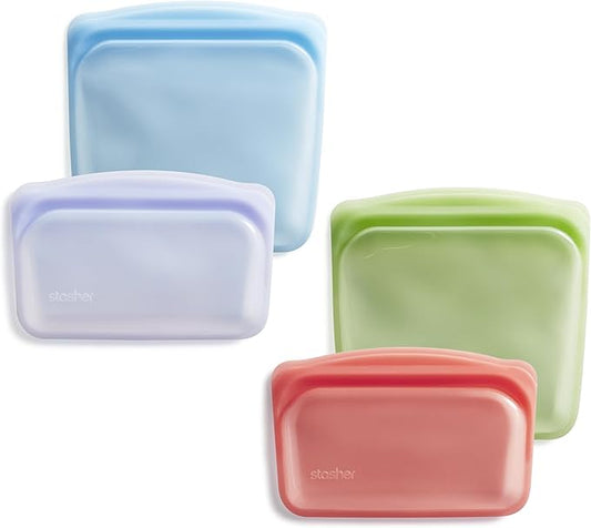 Stasher Premium Silicone Reusable Food Storage Bags, 4-Pack, Rainbow, Multi-Use Food Storage Bags, Lunch Bag, Travel Containers, BPA Free, Leak-free, Dishwasher-Safe, Eco-friendly