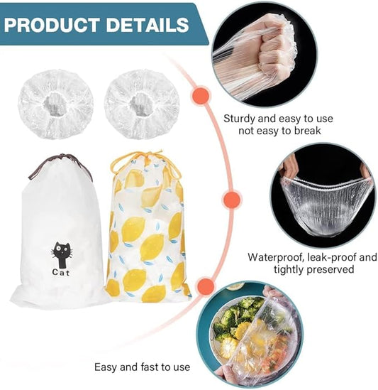 300PCS Bowl Covers Reusable, Plastic Bowl Covers for Bread Proofing with Elastic Clear Food Storage Covers for Leftover, Plastic Food Covers for Bowls for Family Outdoor Picnic (300-PCS)