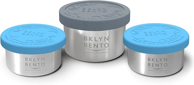 SMALL Condiment Size Leak Proof Stainless Steel Food Container | Great For Portion Control Snacks & Salad Dressing | Goes With Bento Box & Lunch Box | Dipping Container With Silicone Lids [3 PCS Set]
