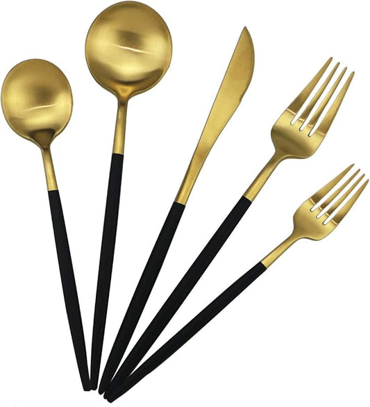 5-Piece 18/10 Stainless Steel Matte Gold Silverware Set, Kitchen Tableware Set, Dishwasher Safe