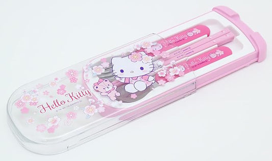 OSK CT-20 Hello Kitty Cutlery Set, Sakura, Pull, Trio, Chopsticks, Spoon, Fork, Made in Japan, Sliding, Dishwasher Safe, Easy to Use, For Girls, Children, Elementary School Students
