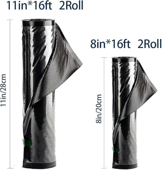 Vacuum Sealer Bags, 2 Rolls 8"X16' and 2 Rolls 11"X16' Airtight Food Storage Bag, Sous Vide Roll with Bags Cutter for Vacum Sealing Machine, Microwave Freezer Safe, BPA Free (Black)