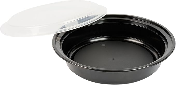 Restaurantware Asporto 48 Ounce To Go Boxes 100 Microwavable Take Out Food Containers - Clear Plastic Lids Included Do Not Contain BPA Black Plastic Catering Food Containers Disposable Round