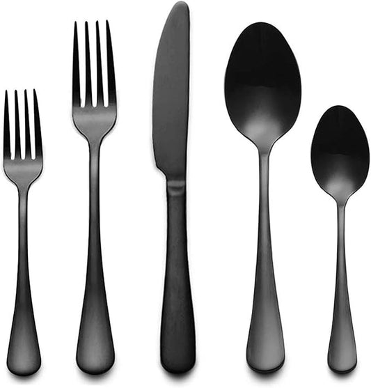 Reusable Utensils Set, Stainless Steel Healthy Travel Cutlery Set Ideal for Home Restaurant Lunch Box Camping (Black 5 PCs)