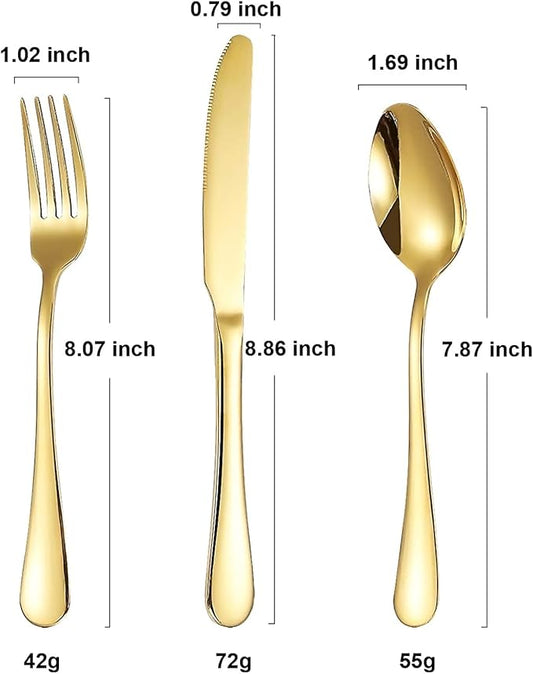 Portable Utensils Set with Case,Reusable Office Flatware Set,Healthy Travel Cutlery Set 3 PCs Stainless Steel Fork, Spoon,Knife Cutlery Ideal for Travel, Lunch Box and Camping (Gold-3PCs)
