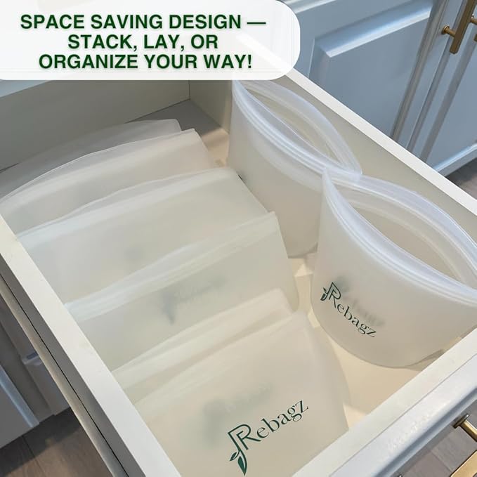 Reusable Silicone Food Storage Bags (3-pack) – Leakproof, Freezer & Microwave Safe, Stand-Up Design – Eco-Friendly, BPA Free Containers for Meal Prep & Storage