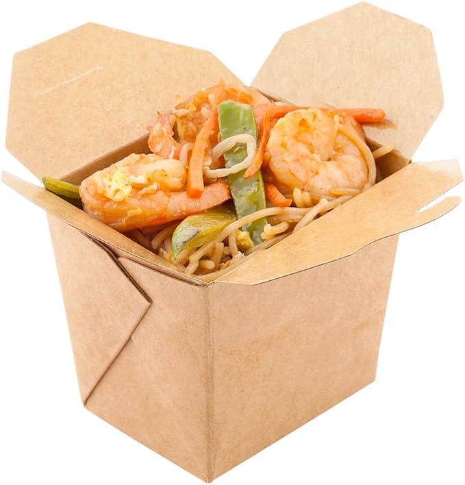 Restaurantware-8 Ounce Noodle Take Out Boxes, 200 Disposable Food To Go Boxes - Tab-Lock, Stackable, Kraft Paper Take Home Boxes, Greaseproof, For Restaurants, Catering, And Parties