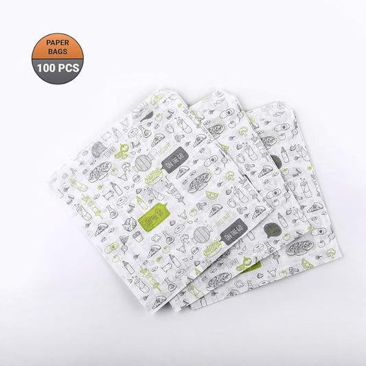(Pack of 100) Craft Pack Paper Party Merchandise 6.69"" x 6.69"" (17 x 17 cm) White Sack Bags Lunch Storage Container Food For Burgers, Fries